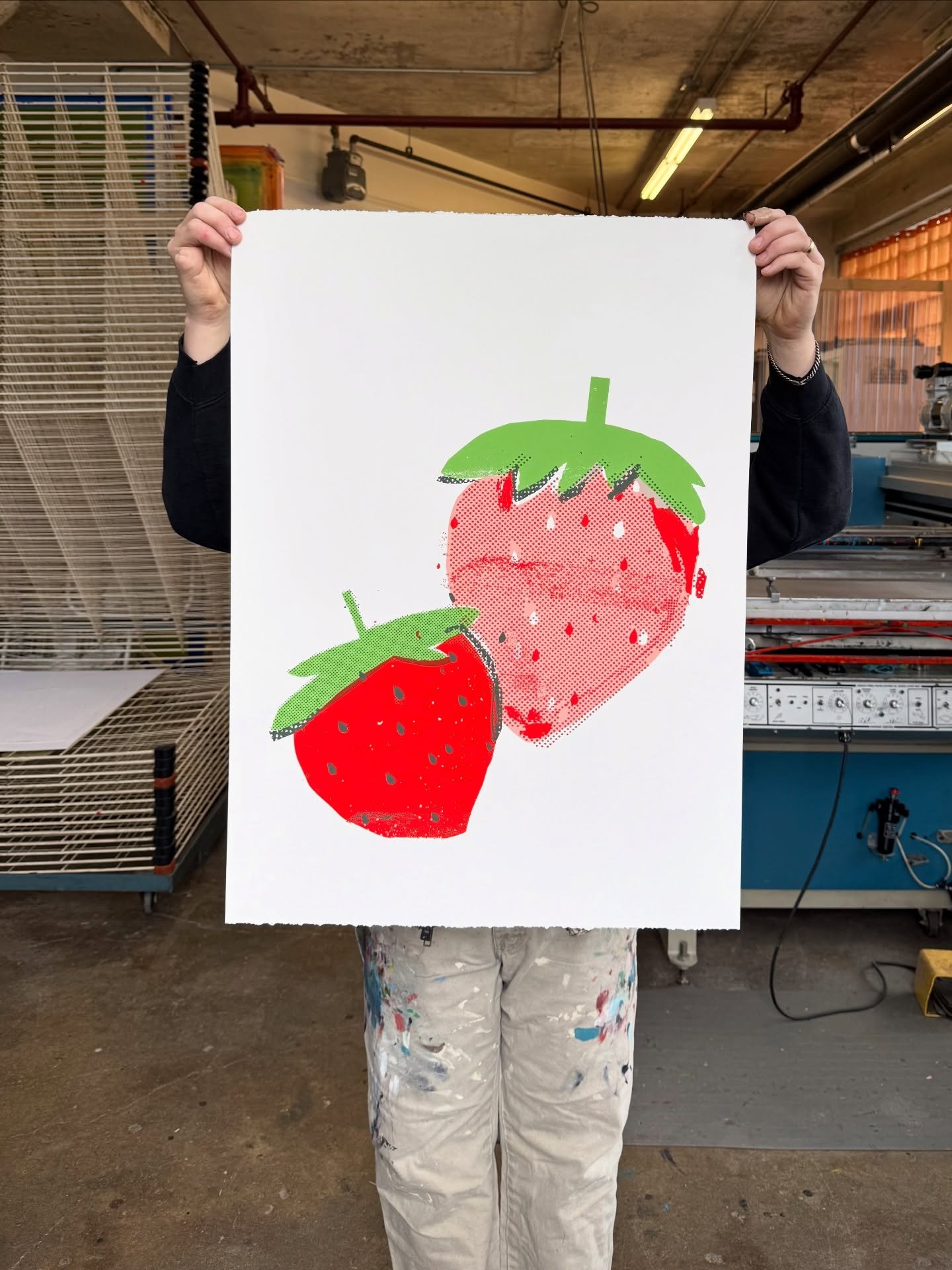 Excited to share the second edition of Hannah Mack&rsquo;s Strawberry prints 🍓🍓

This time around we printed them on white! These are a four layer screen print onto 22x30&rdquo; Coventry Rag 100% cotton archival paper. With two deckled edges. 

Lim