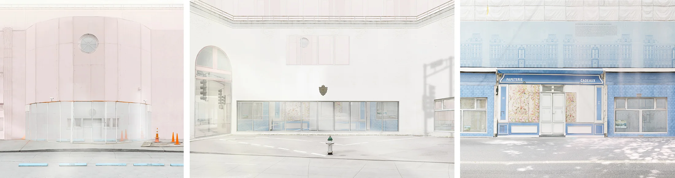 Pink, White, Blue, 23 x 85 inches, 3 panel piece, archival pigment prints, 2015