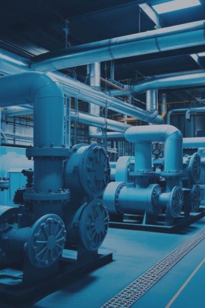 Industrial water treatment facility with pipes and valves, representing ICS infrastructure targeted by ZionSiphon malware.