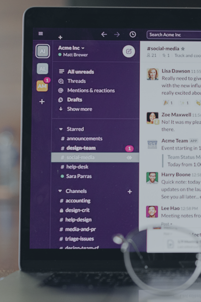 Slack interface on a computer screen representing trojanized Slack download malware creating hidden desktop access for attackers.