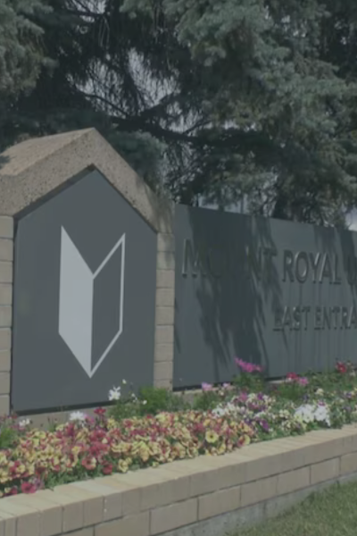 Entrance sign for Mount Royal University representing a news article about a cyberattack affecting students, staff, and sensitive information.