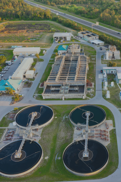 Aerial view of a U.S. water treatment facility targeted by growing cybersecurity threats.