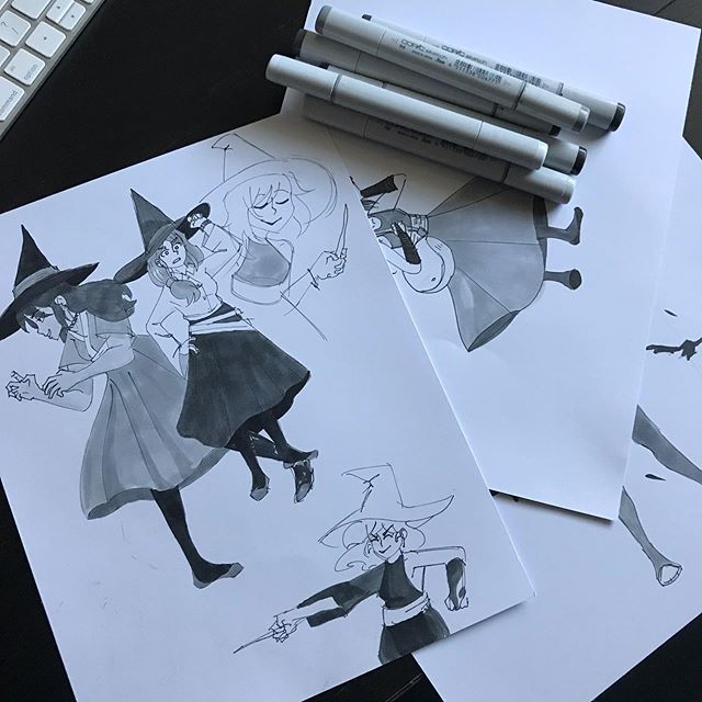 Some #Inktober warmups, not really used to copics outside of a warm tone paper, it gets really streaky and puddles!  Will be a good month to get used to them. I think I&rsquo;m going to focus on witches this year.

#Inktober #Art #Copic #Drawing #Dra