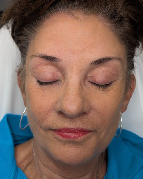 microblading brows before 6 month touch up appointment showing natural softening
