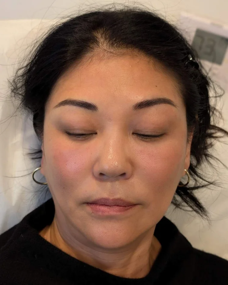 After hybrid brow treatment — full dimensional eyebrows on tan skin tone — Le Kitsuné NYC