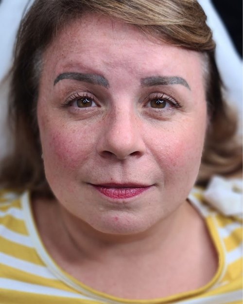 Dense oversaturated brow pigment before multi-session removal &mdash; Le Kitsun&eacute; NYC