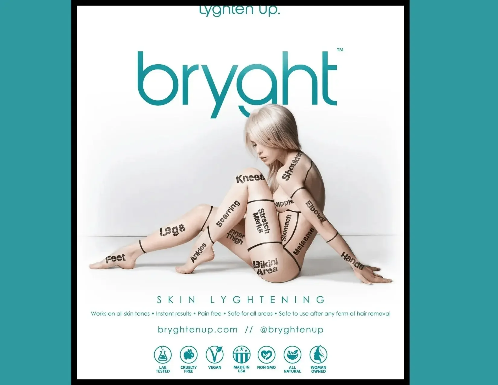 Woman with her body parts drawn out on her with a marker like the cattle  has at a meat market 