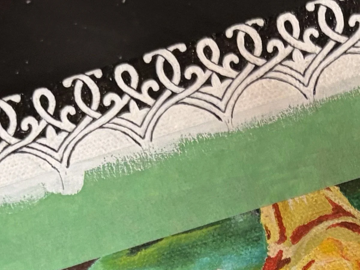 '58 Corvette painting closeup of the intricate border pattern
