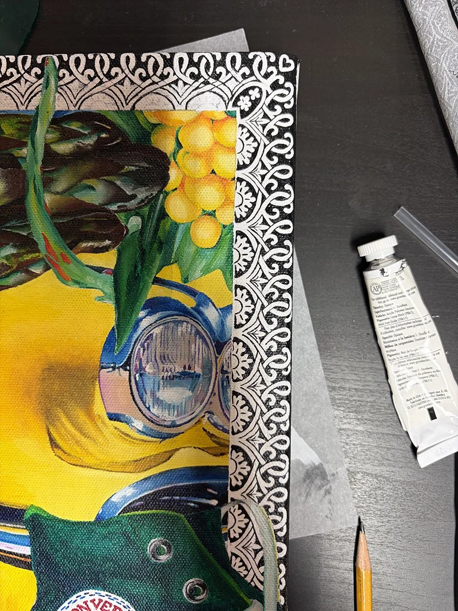 '58 Corvette painting, detail of the right side border