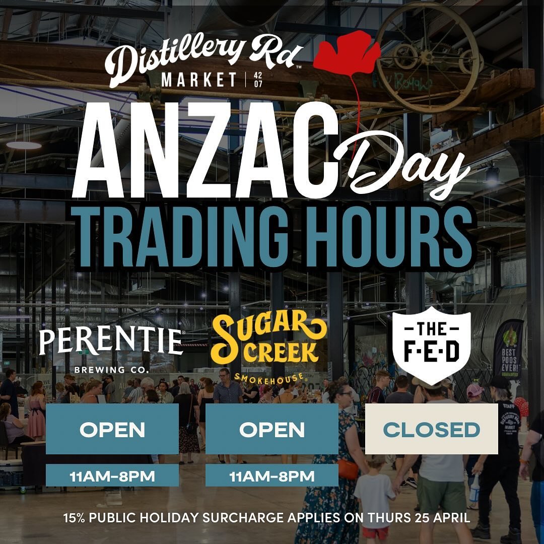 We are open today 🇦🇺 Anzac Day April 25th
@kiwandacafe 7am - 3pm
@perentiebrewingco 11am - 8pm
@sugarcreeksmokehouse 11am - 8pm
@thef.e.d will remain closed but both @wingit4207 and @slice_itpizza Thursday but reopening Friday at 11am
#AnzacDayEats