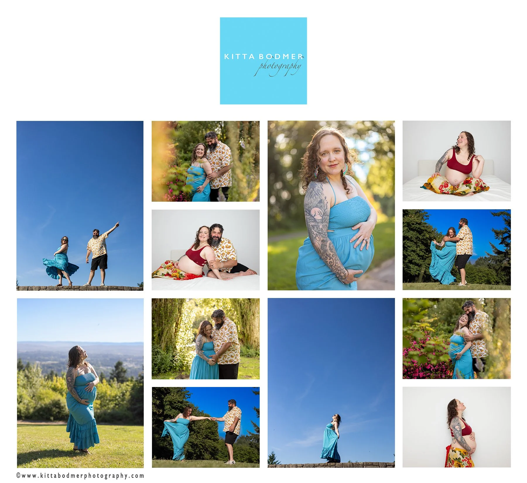 Twins maternity photography at Powell Butte with blue sky for miles | Kitta Bodmer Photography