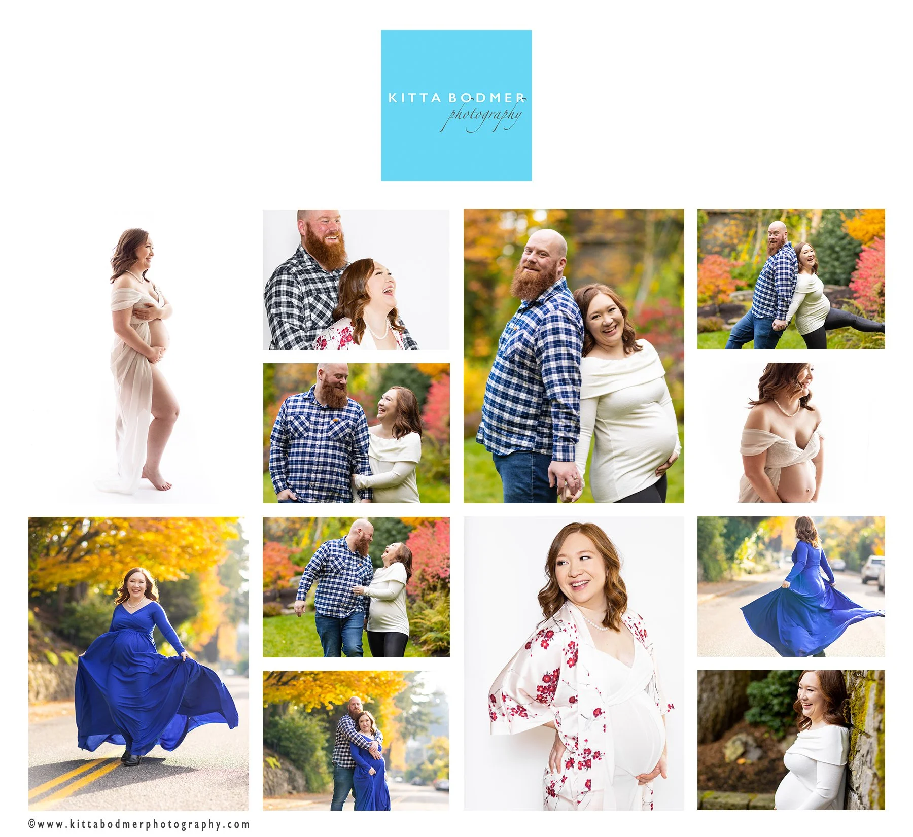 Fall colors, floral pattern and high contrast check shirt give these maternity photos quite a pop | Kitta Bodmer Photography