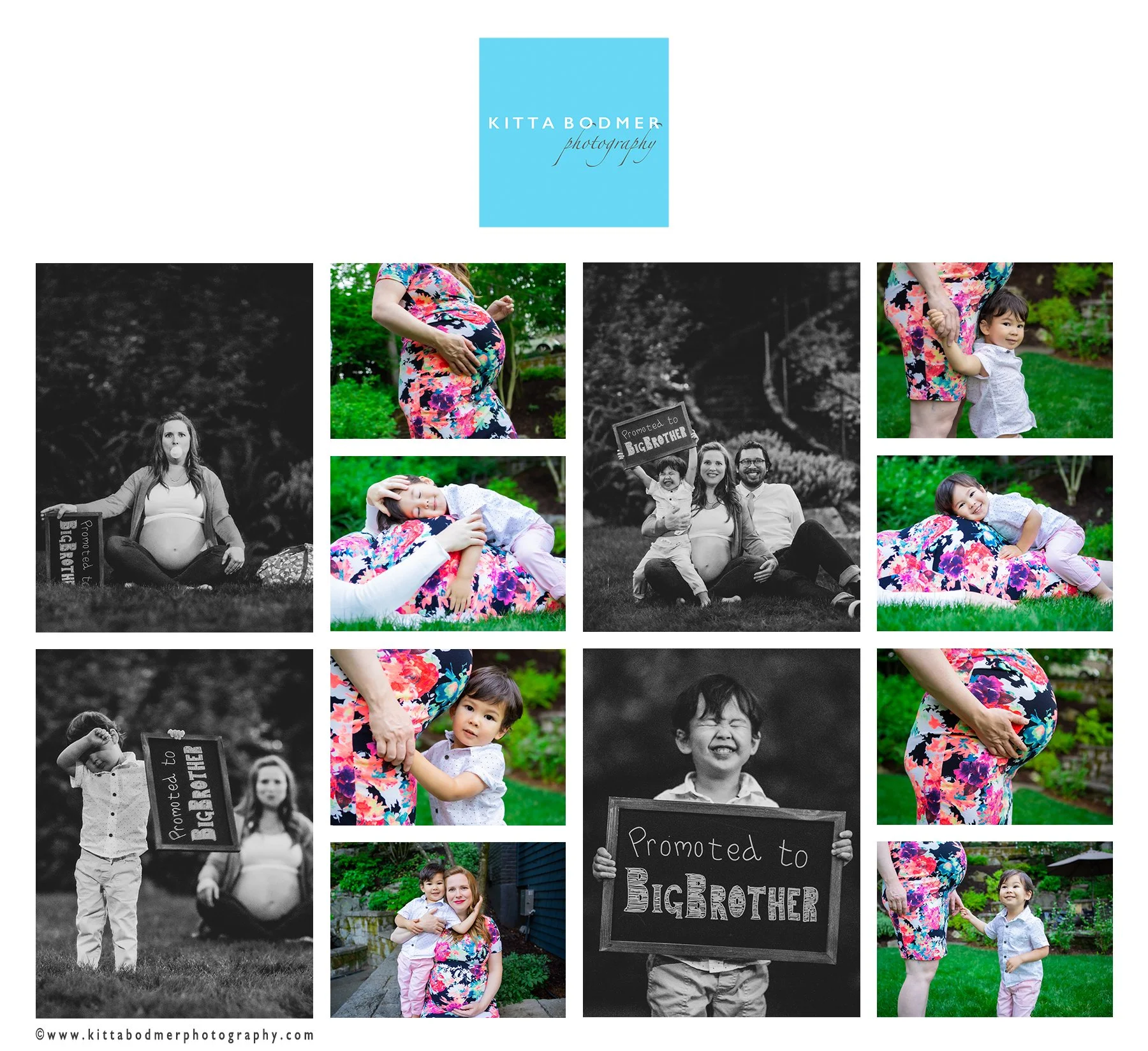 Floral patterns give a big pop of color to this maternity shoot and black and white treatment bring a old timey feeling | Kitta Bodmer Photography