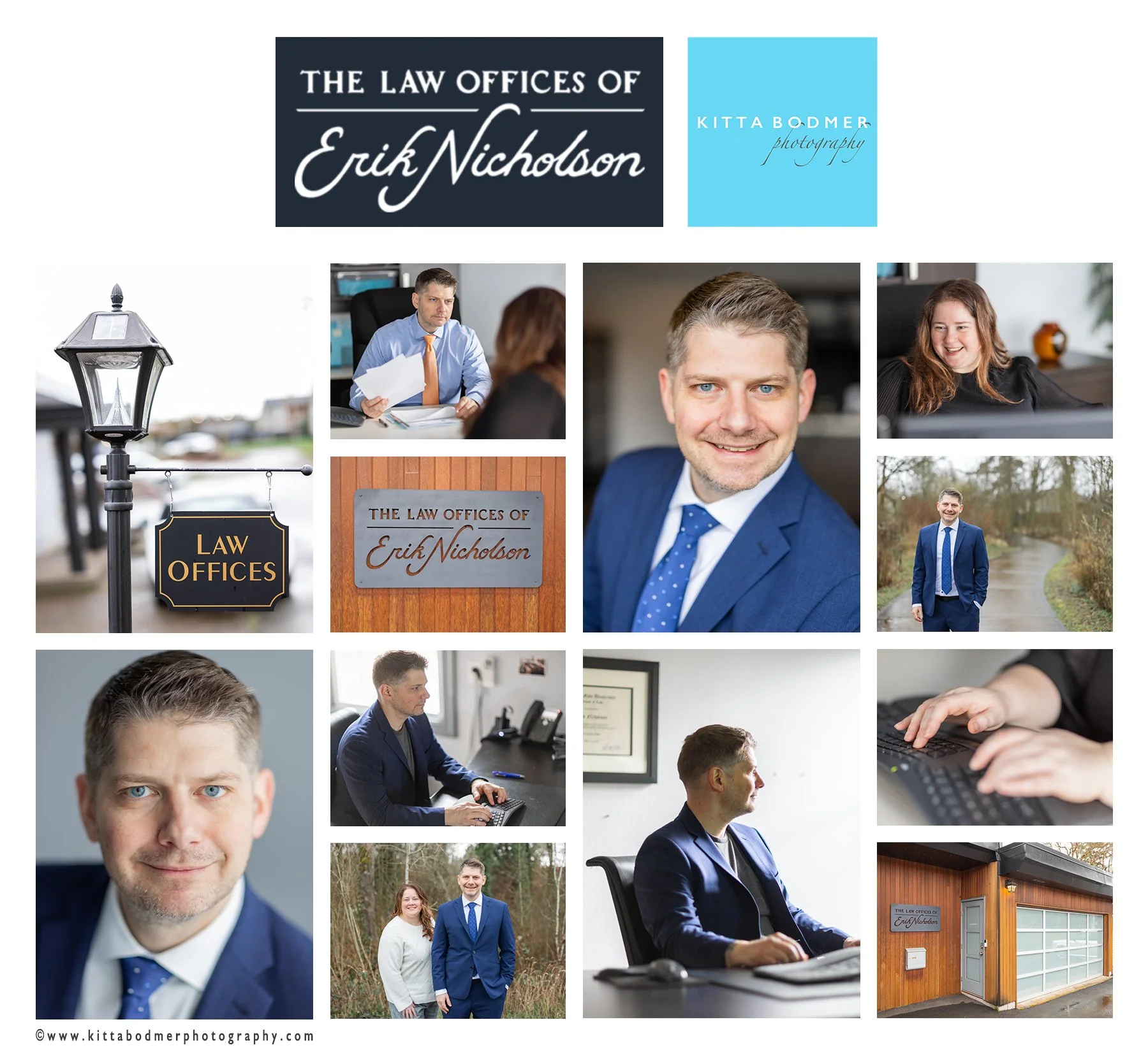 Erik Nicholson is a criminal defense attorney in Portland Oregon.  Kitta Bodmer Photography has provided headshots, at work photos and environmental office photos.