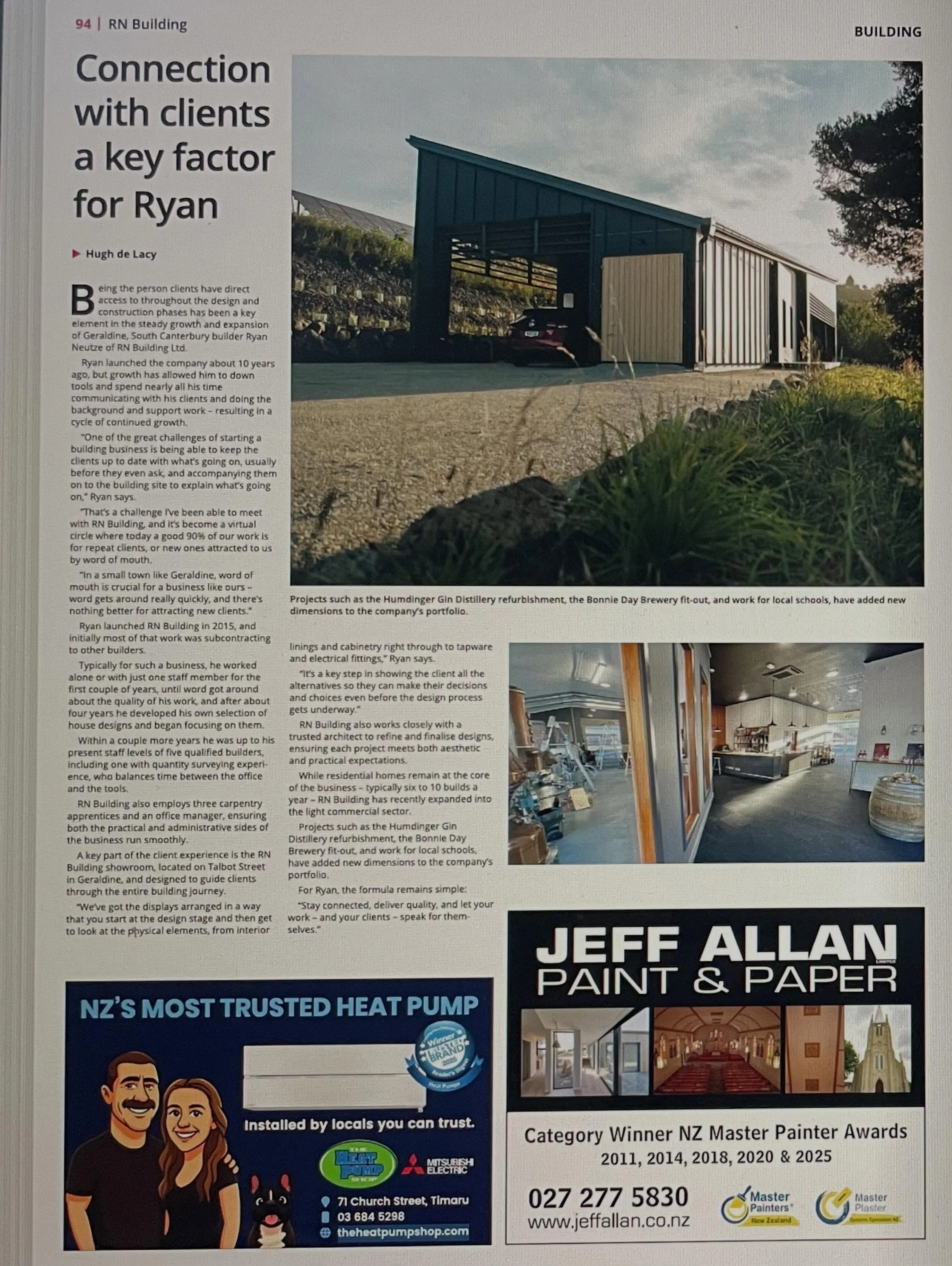 You can check out our feature In the latest business south magazine..

At  RN Building￼ we&rsquo;re proud to be a trusted builder across South Canterbury, delivering quality homes, renovations, sheds, decks, and architectural builds with workmanship 