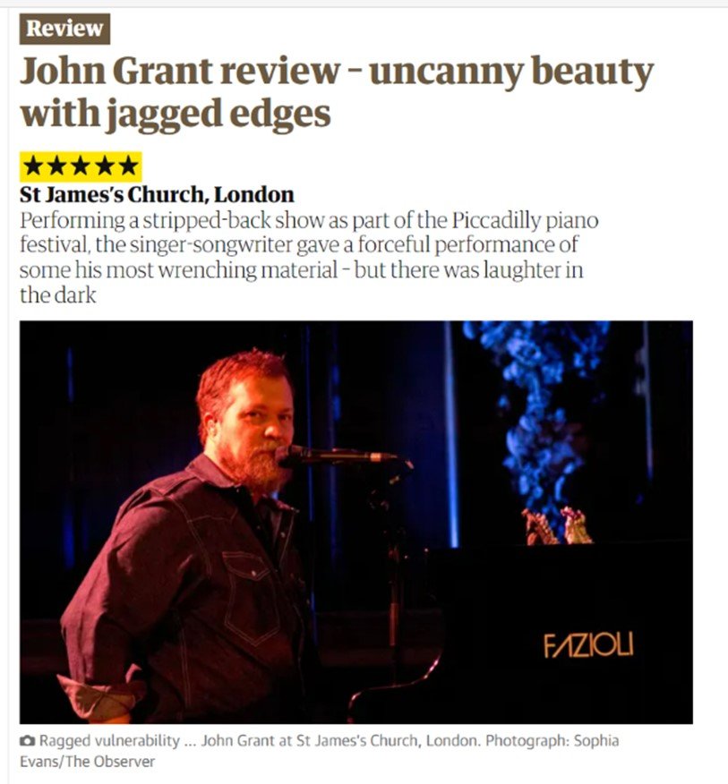 5* Review in The Guardian for showed curated and produced by Didier Rochard ft. John Grant and London Contemporary Voices