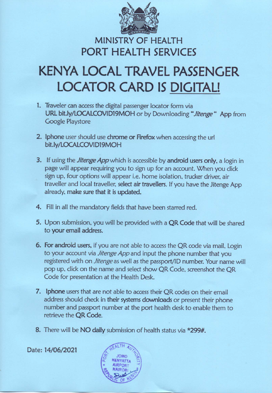 Ministry of Health: Digital Domestic Travel Locator Card — Bush & Beyond