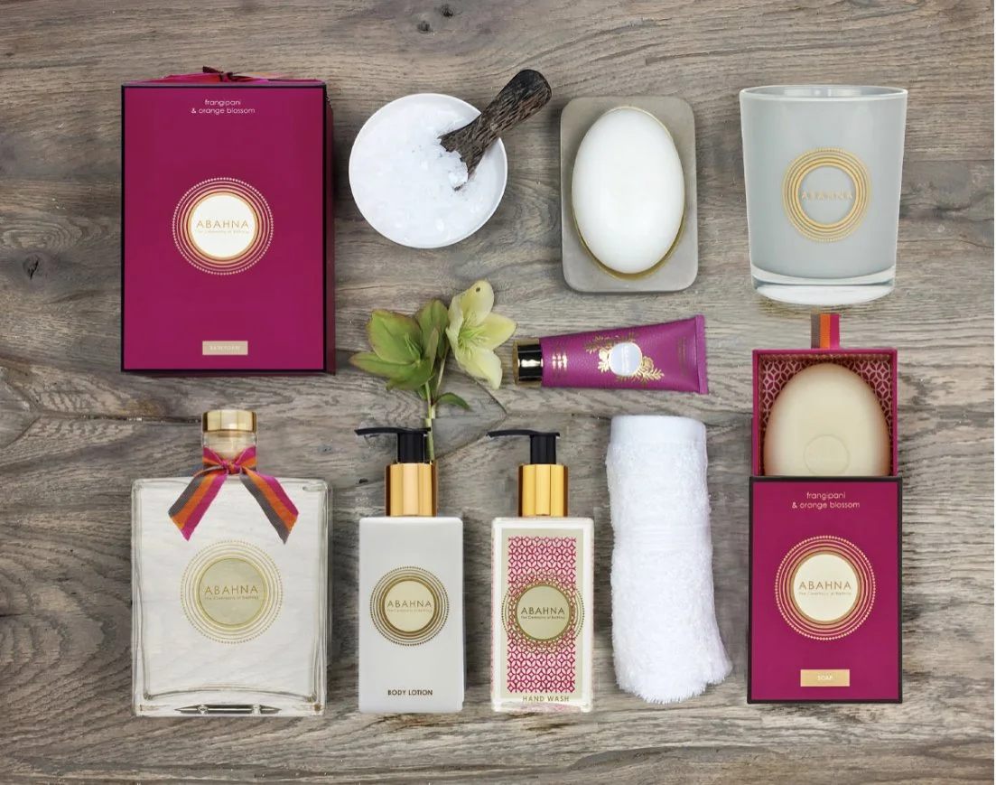 Abahna. Luxury body, bath and home fragrance, all superbly packaged. 