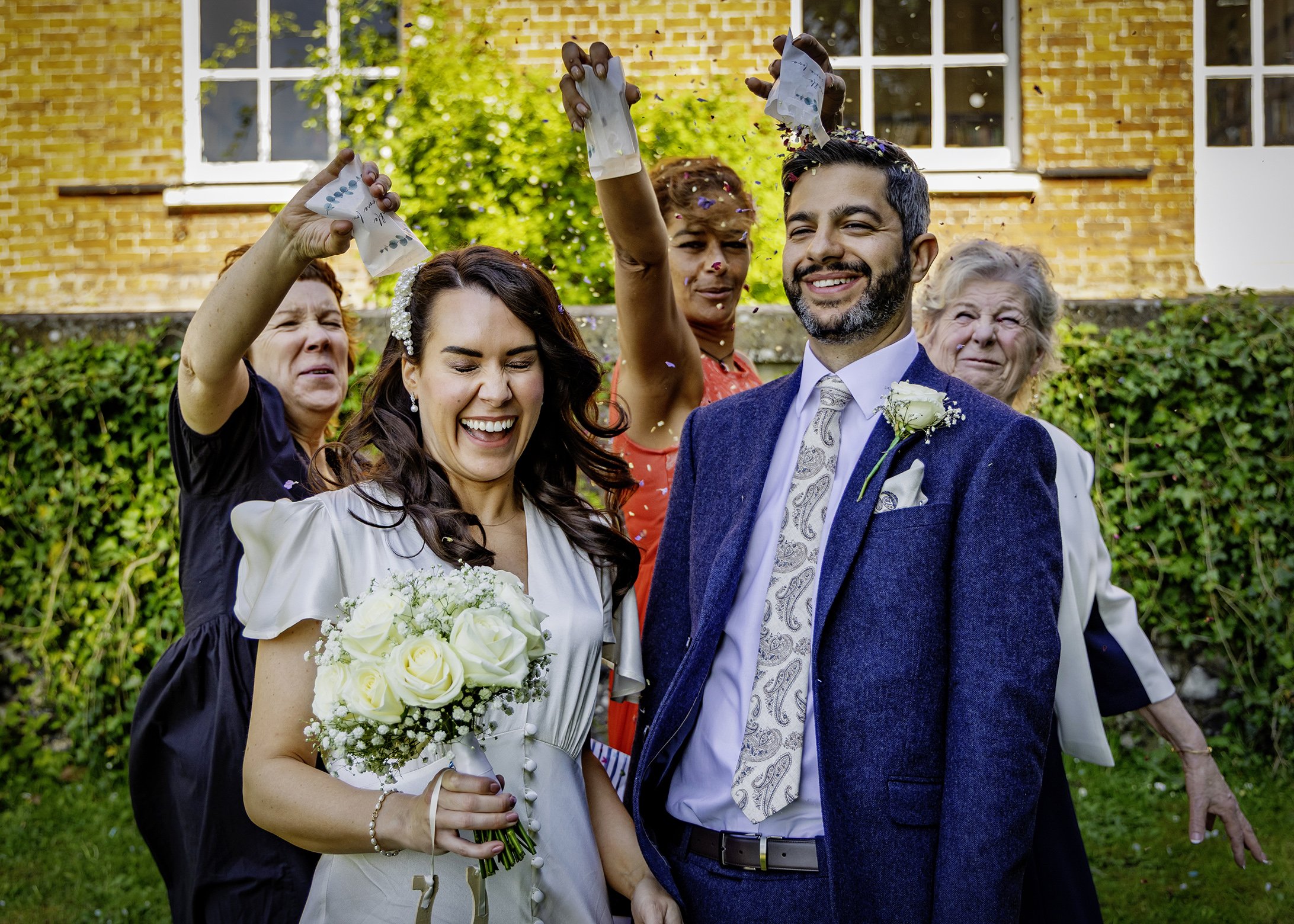 Natural wedding ceremony at Leatherhead Registry Office - The garden at The Mansion - Register Office Wedding Photography in Surrey
