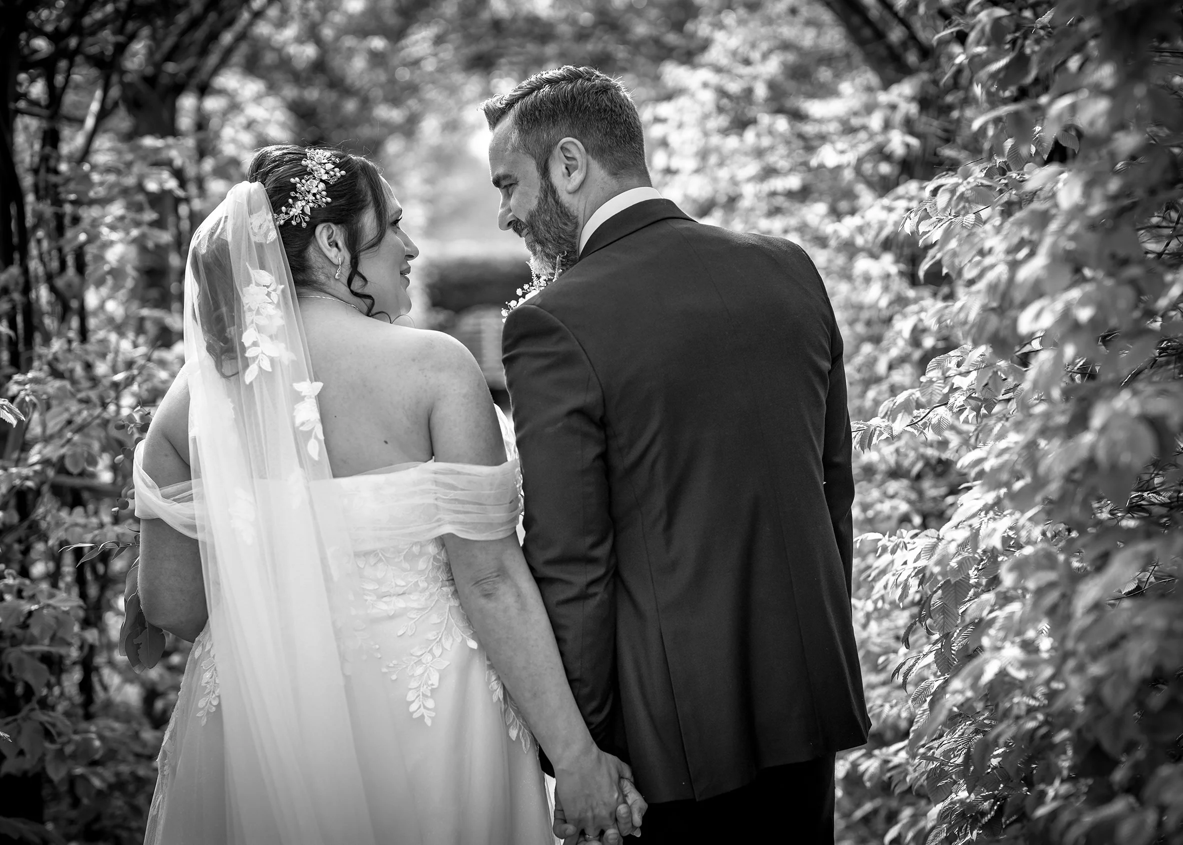 Natural wedding ceremony at Leatherhead Registry Office - The garden at The Mansion - Register Office Wedding Photography in Surrey