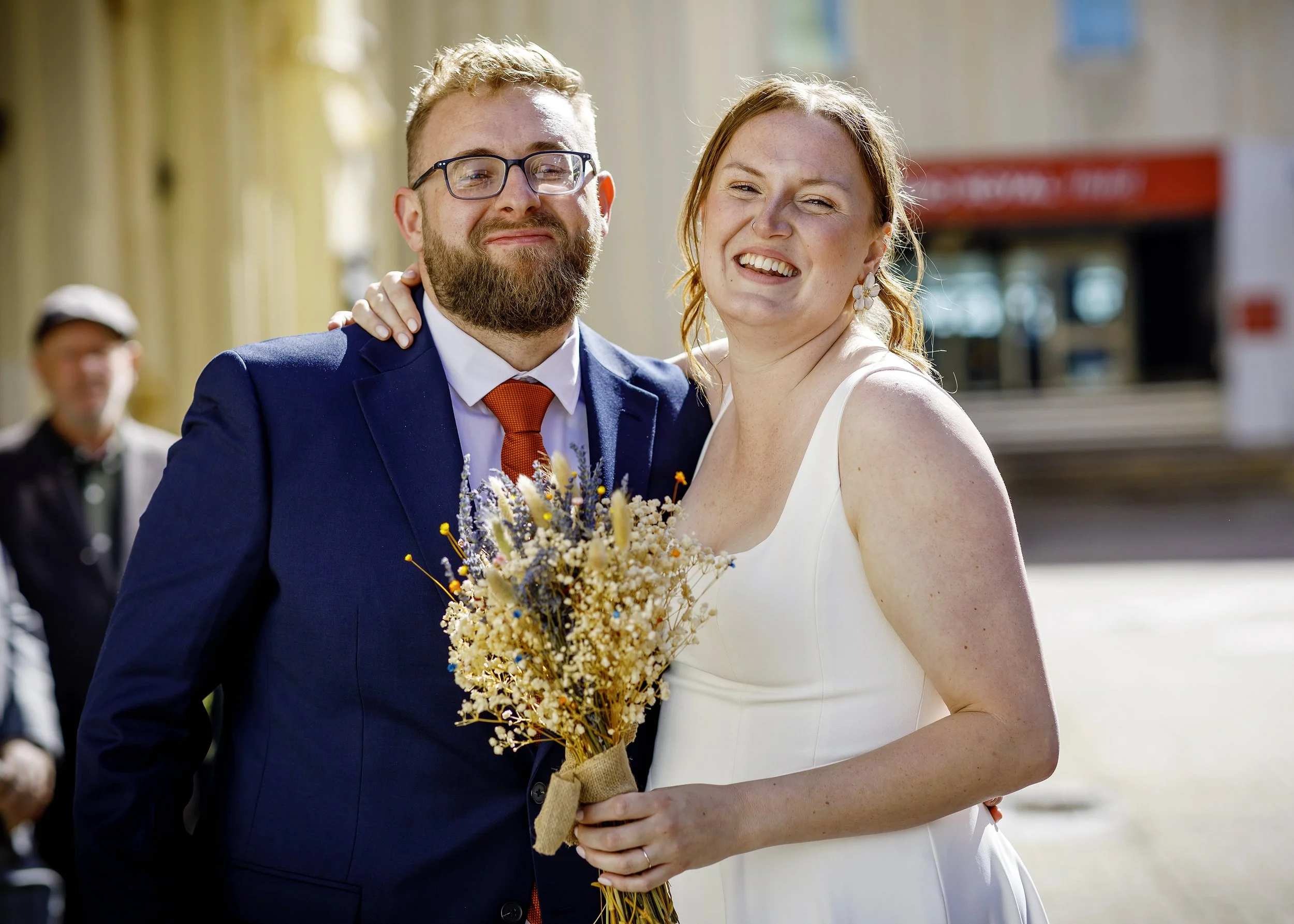 Candid and natural guest photos and mingling outside Brighton Town Hall in the sunshine - East Sussex Wedding Photographer