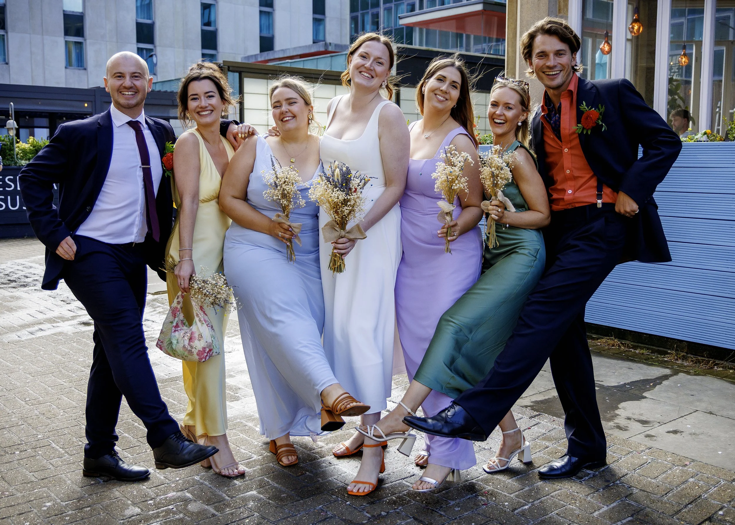 Natural group wedding photography at the entrance of Brighton Registry Office - East Sussex Wedding Photography