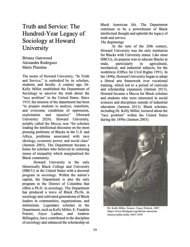 Truth and Service: The Continuing Legacy of Howard University’s Sociology Department