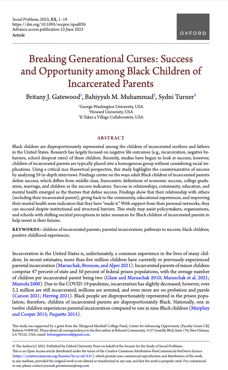 Breaking Generational Curses: Success and Opportunity among Black Children of Incarcerated Parents