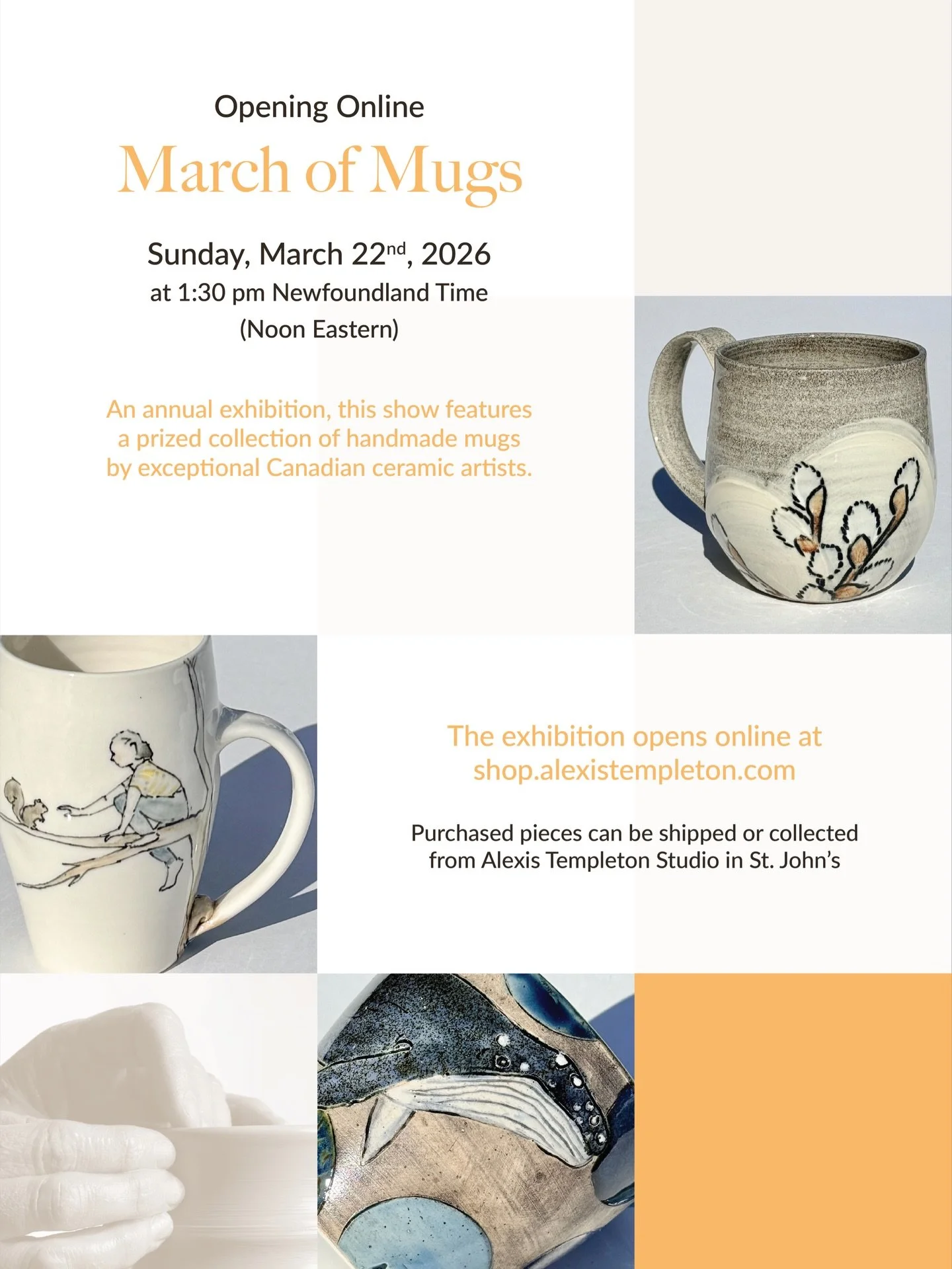 March of Mugs opens tomorrow at 11am CDT!! 

I sent @alexistempleton some Confetti and Grog Pop mugs this year. It is always such a fantastic online show, and the line up features some serious Canadian talent. 🤩 For all the pottery collectors out th