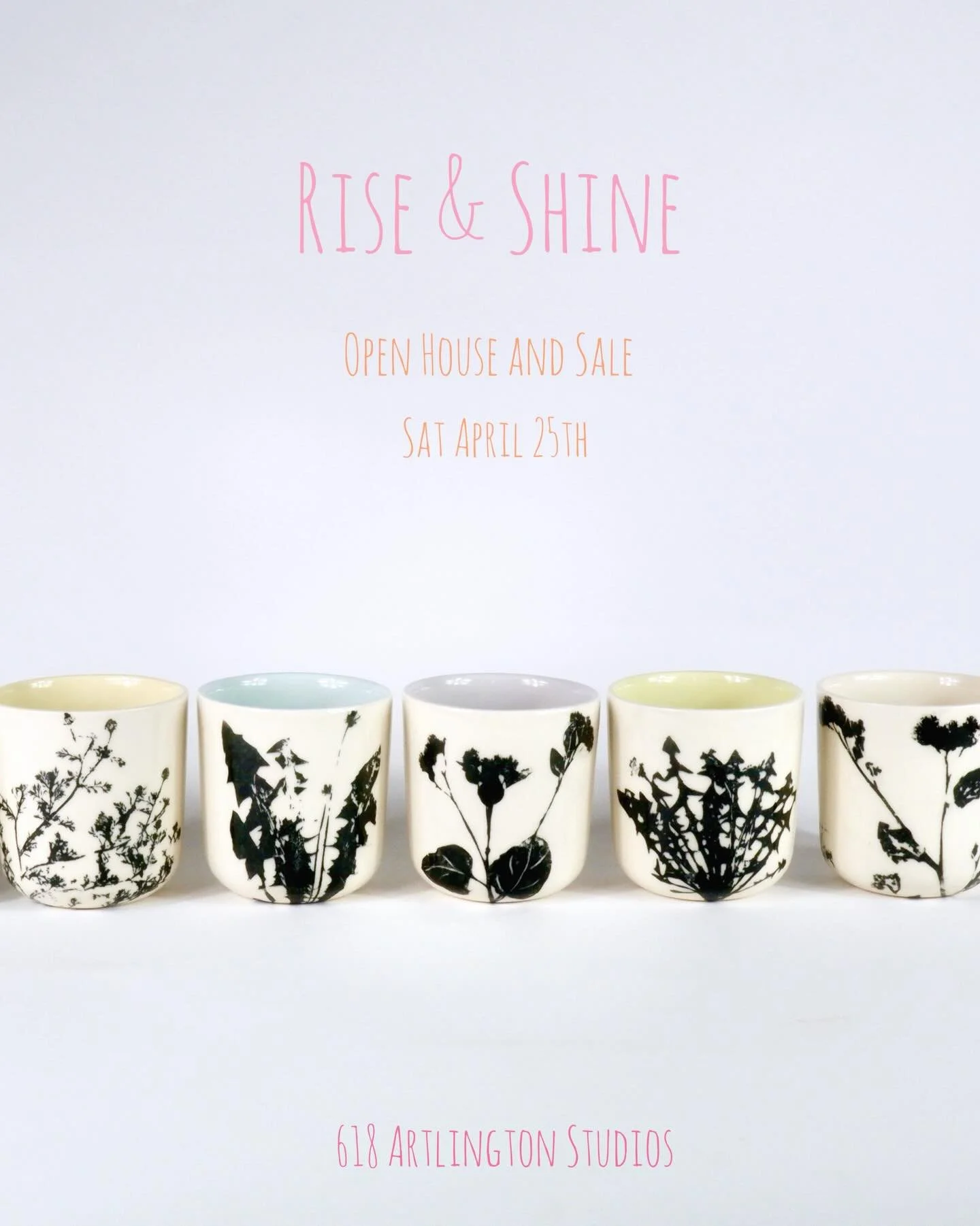 Join me &amp; 30+ studio artists this Sat April 25th for @618artlington&rsquo;s first spring open house and sale!! 

🌸 Rise &amp; Shine, at 618 Arlington St, 10am - 4pm 🌸

I&rsquo;ll have some new pots to share with you all, including a new batch o