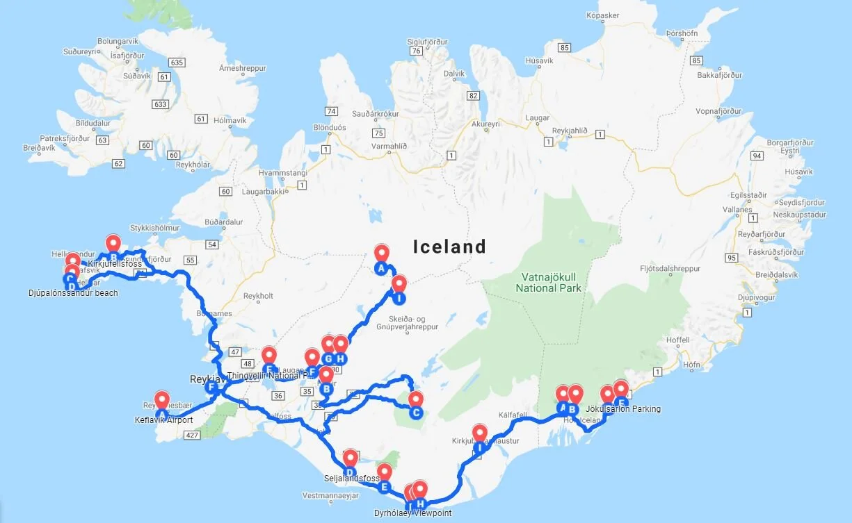 Iceland Two Week Itinerary Map