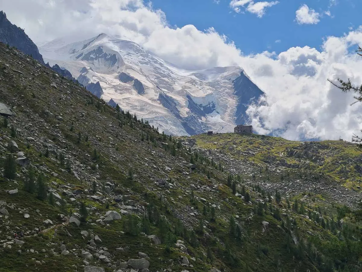 Mont Blanc towers over the landscape on the Grand Balcon Nord in Chamonix