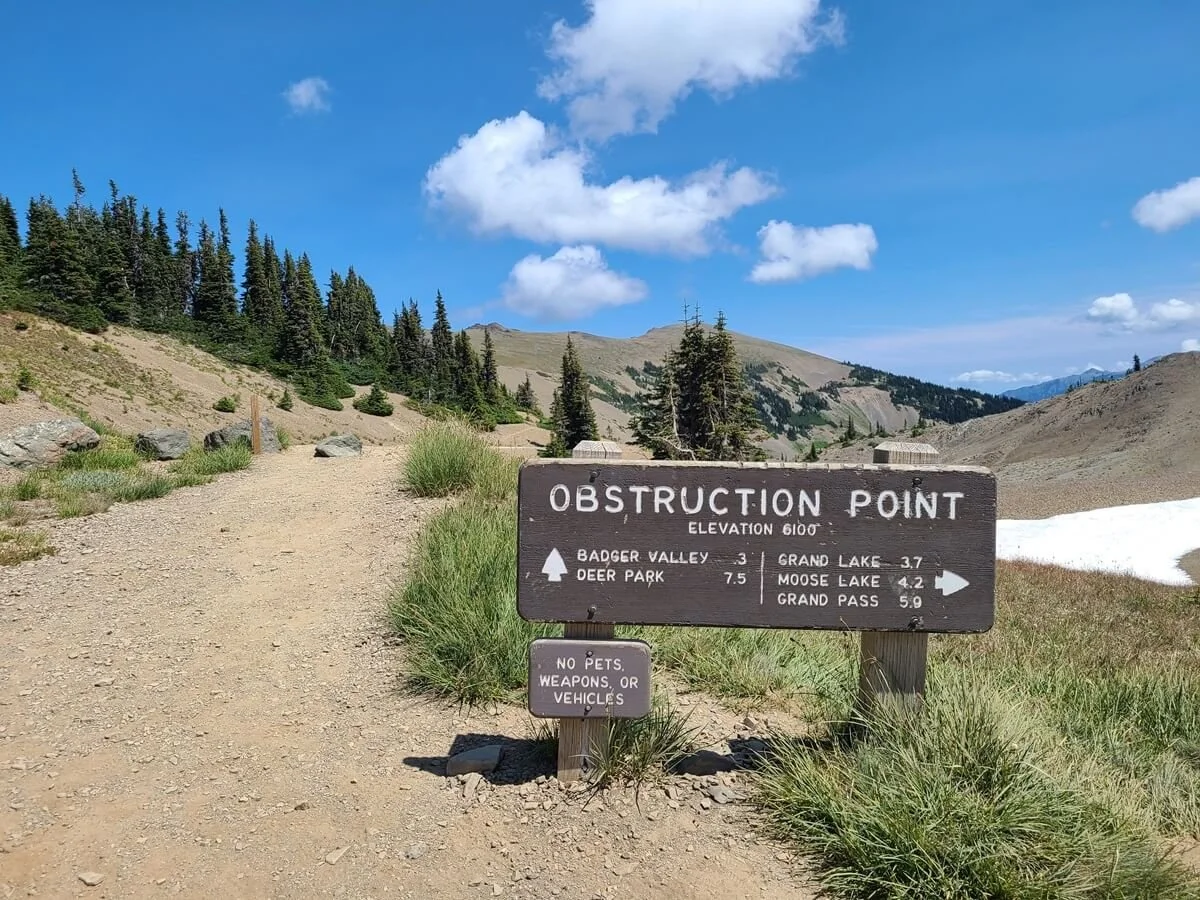 A trailhead sign at Obstruction Point in Olympic National Park
