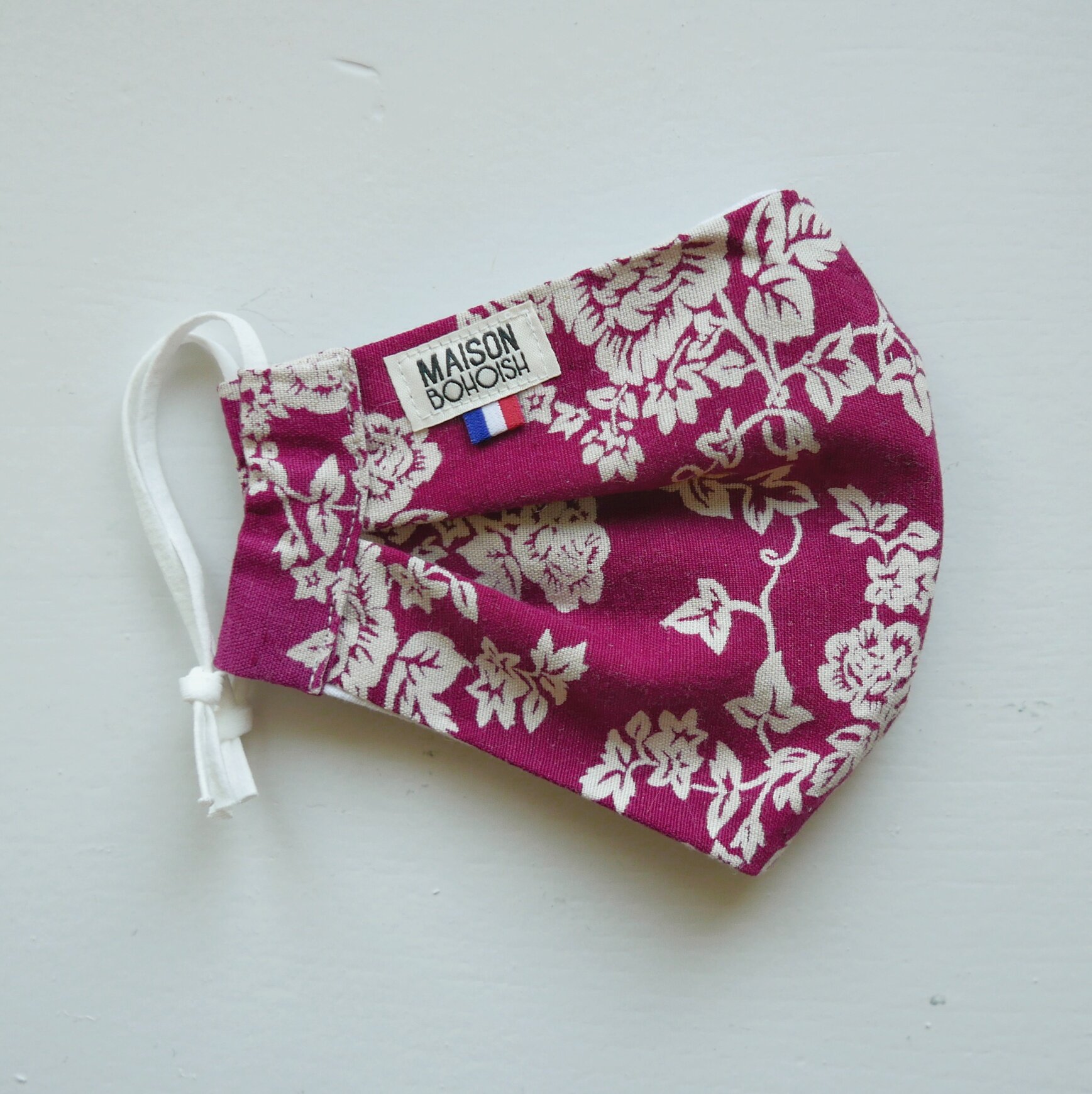 MASQUE EN TISSU LAVABLE - FRAMBOISE EN FLEURS