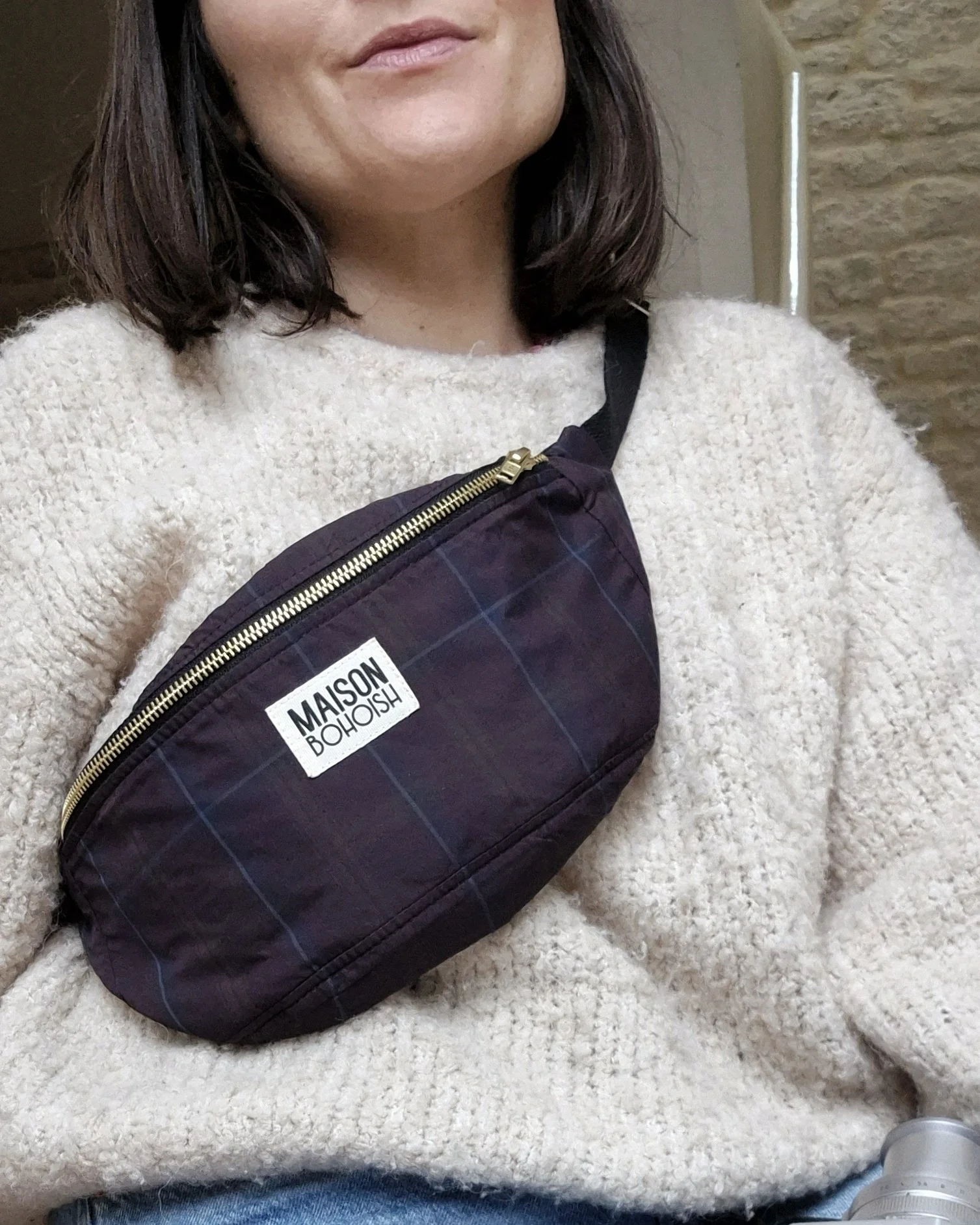 SAC BANANE -TARTAN AUBERGINE IMPERMEABLE