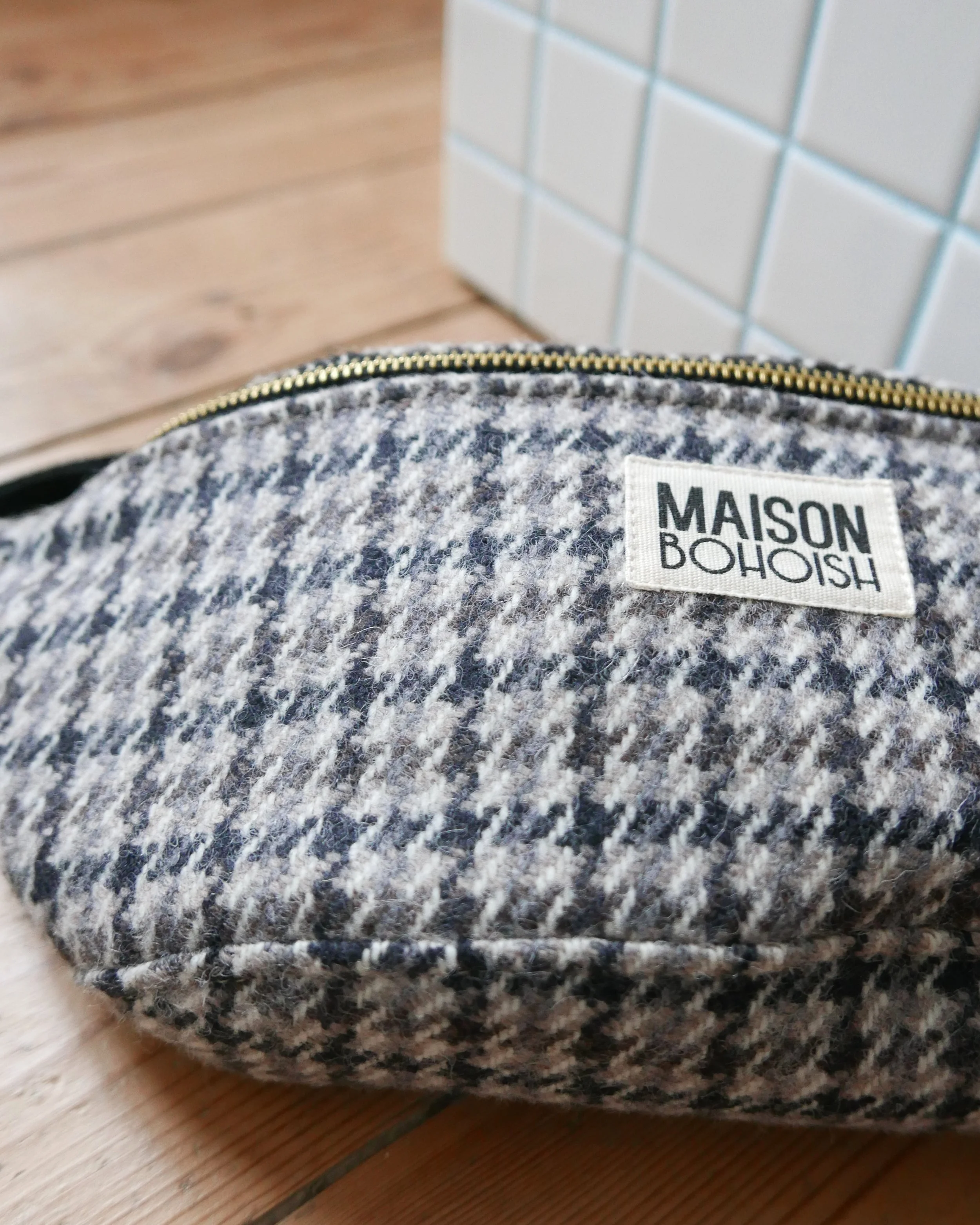 SAC BANANE - TWEED PIED DE POULE GRIS