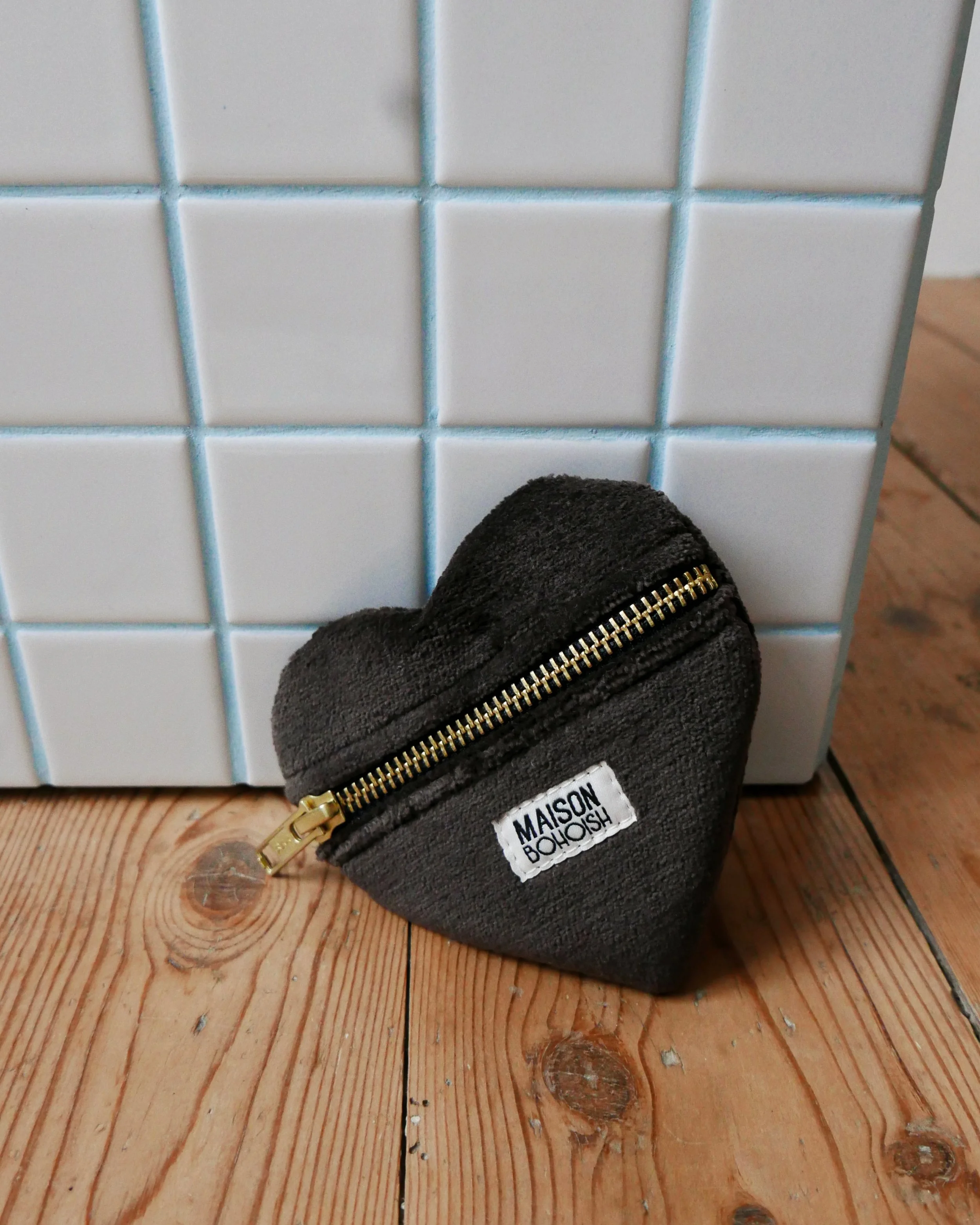 POCHETTE COEUR - VELOURS RAS EBENE