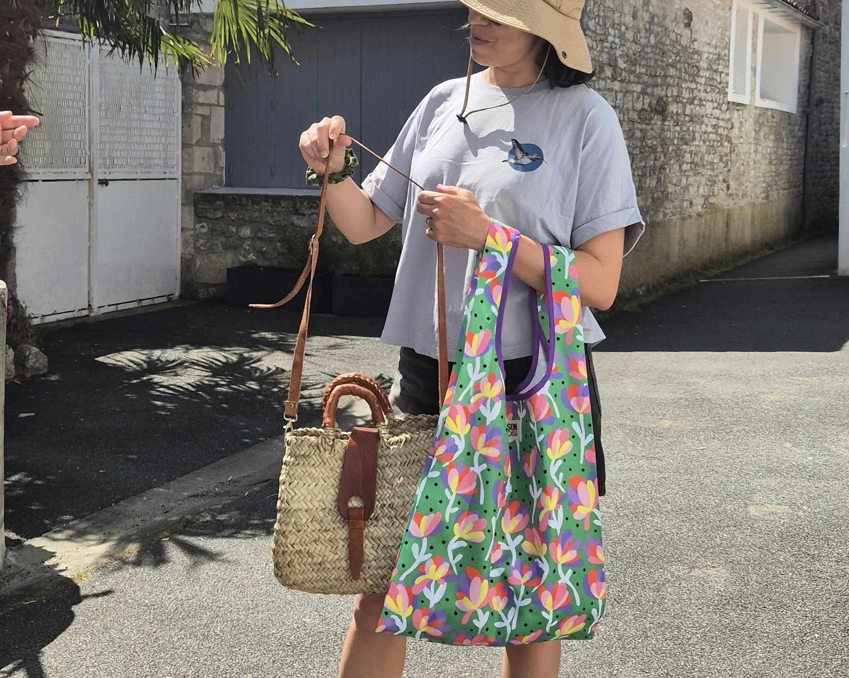 SHOPPING BAG - FLOWERS AND DOTS VERTS