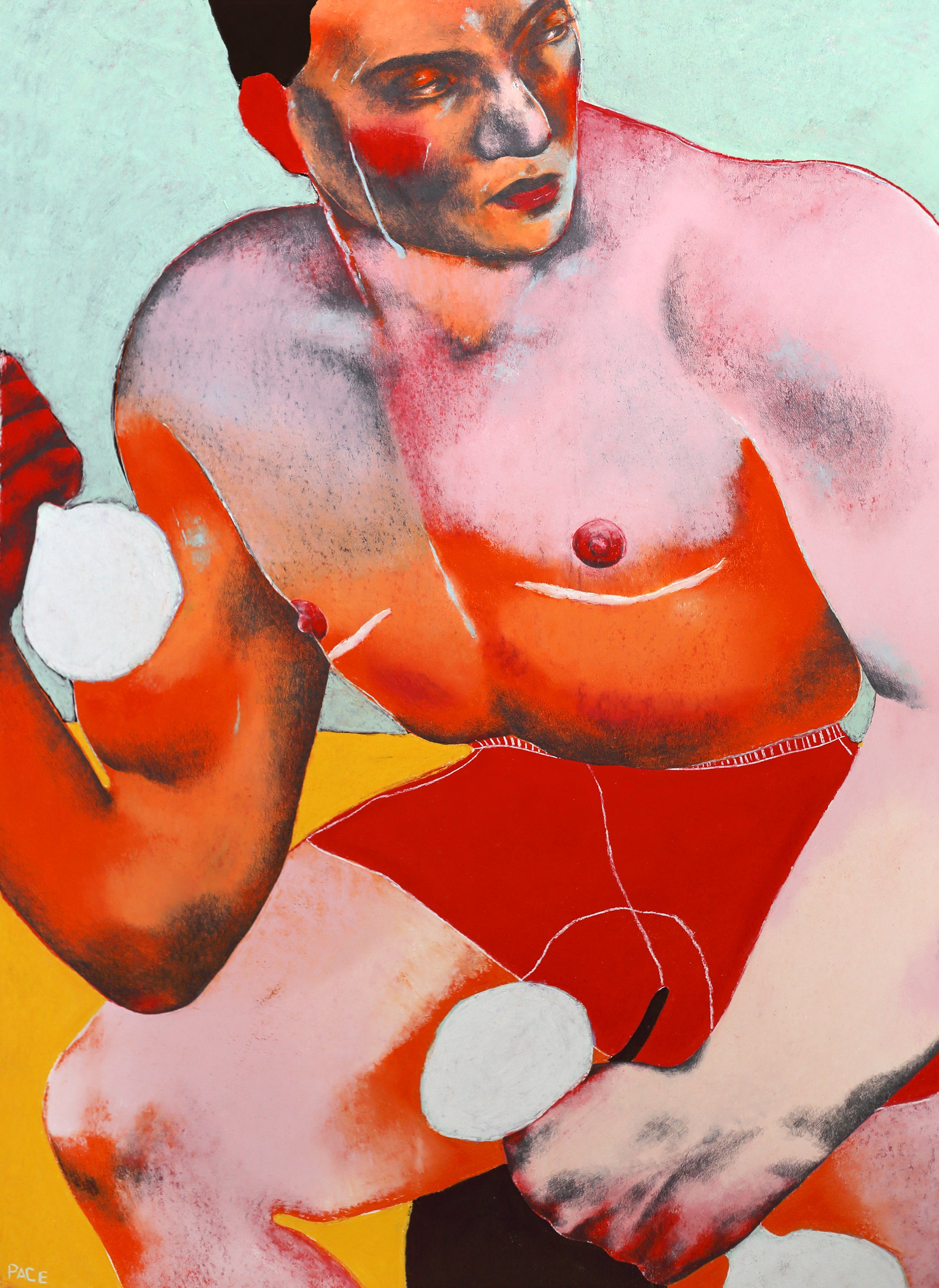   The Body Builder   30x22”, soft pastel and pencil on paper, 2021 