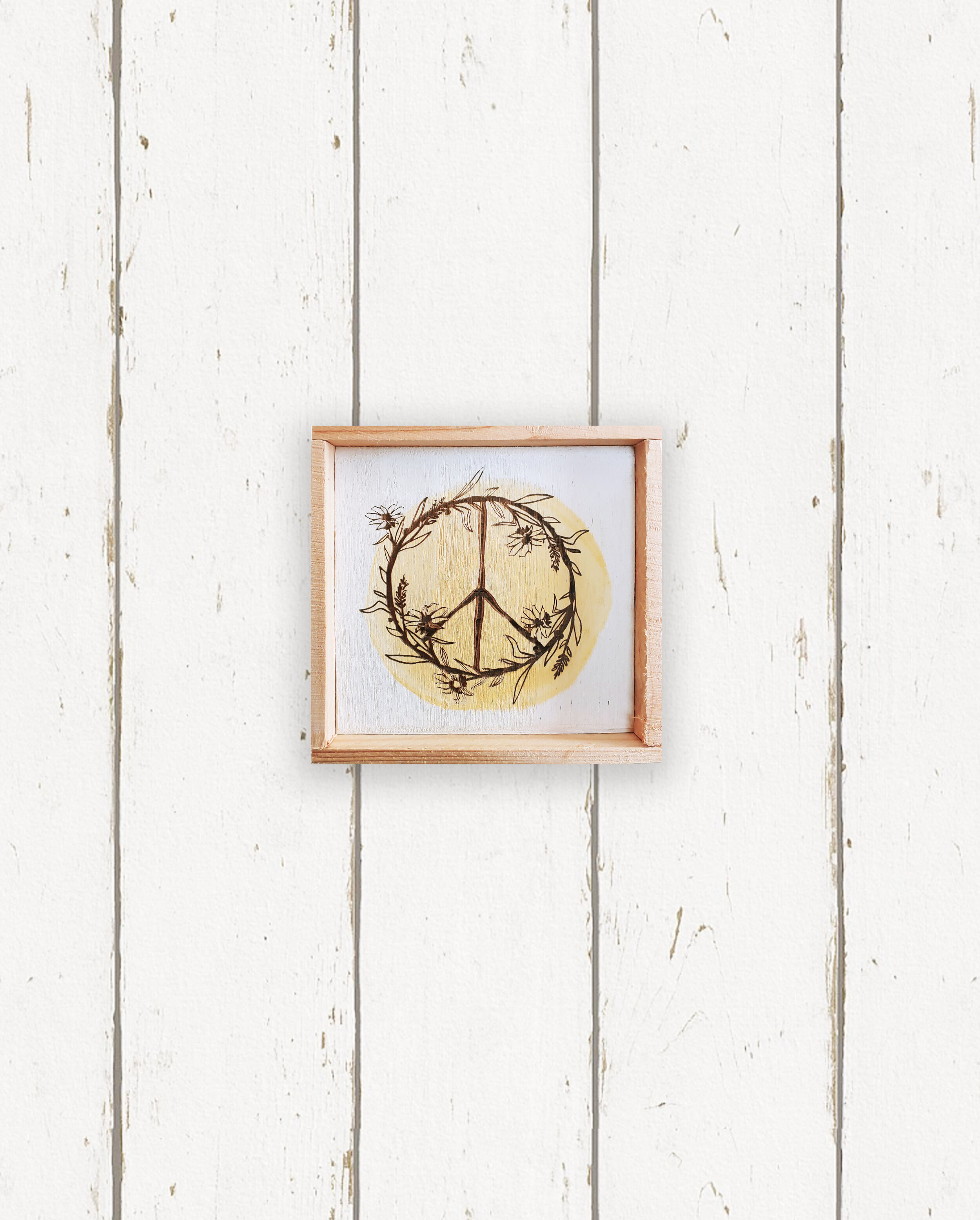 Wholesale + Hand Painted Floral Peace Sign + Yellow Mini (Quantity of 6)