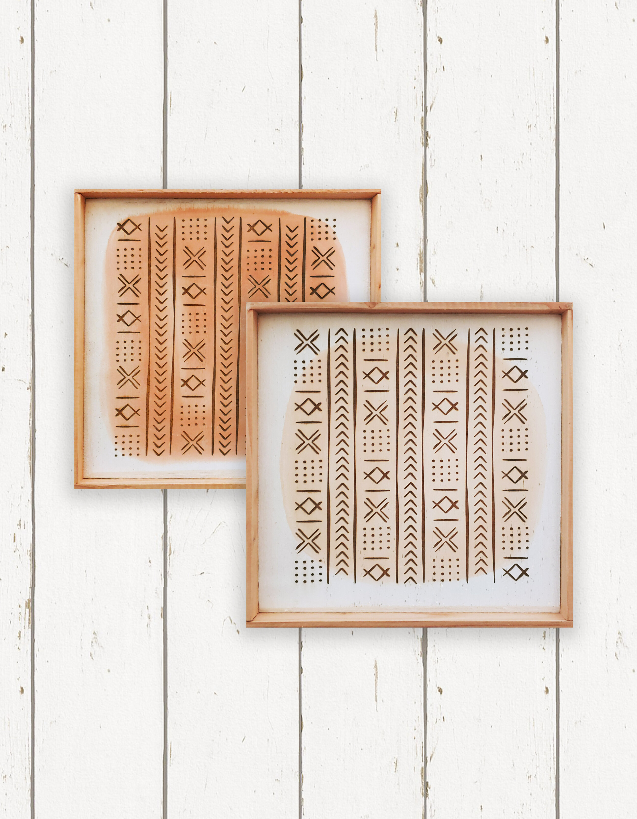 Wholesale + Mudcloth Pattern - Hand Painted Wood Sign (Quantity of 5)
