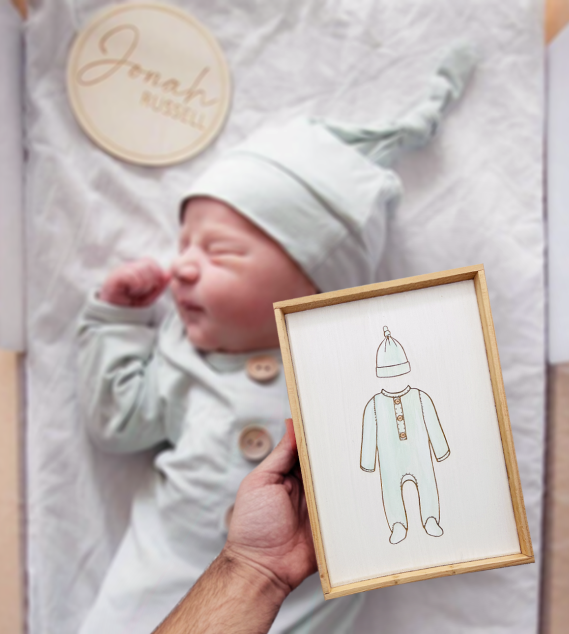 Custom Simple Baby Clothes Portrait - Hand Painted Wood Sign