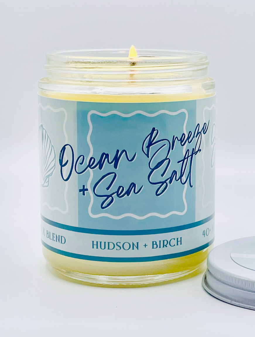 Ocean Breeze AND Sea Salt - Artisanal Hand Poured 8oz Glass Jar Candle