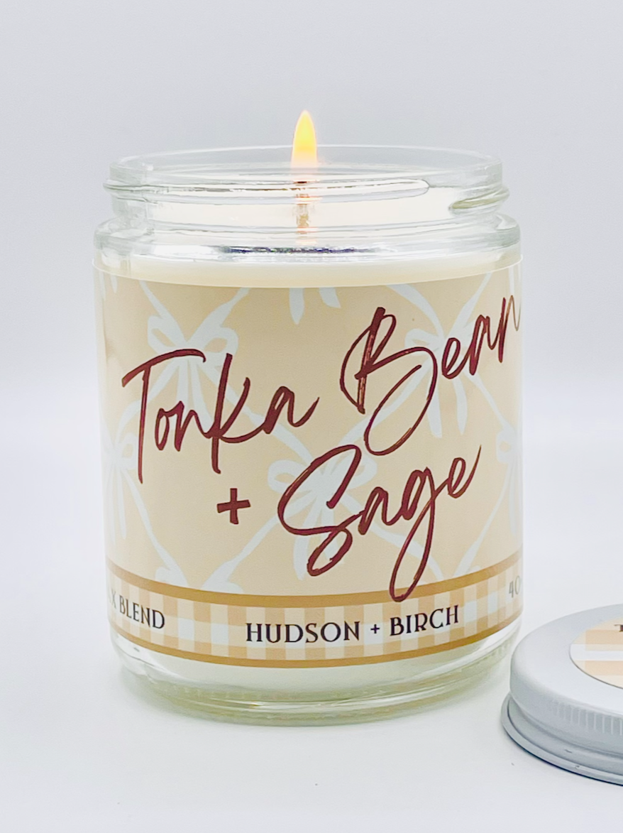 Tonka Bean and Sage- Artisanal Hand Poured 8oz Glass Jar Candle