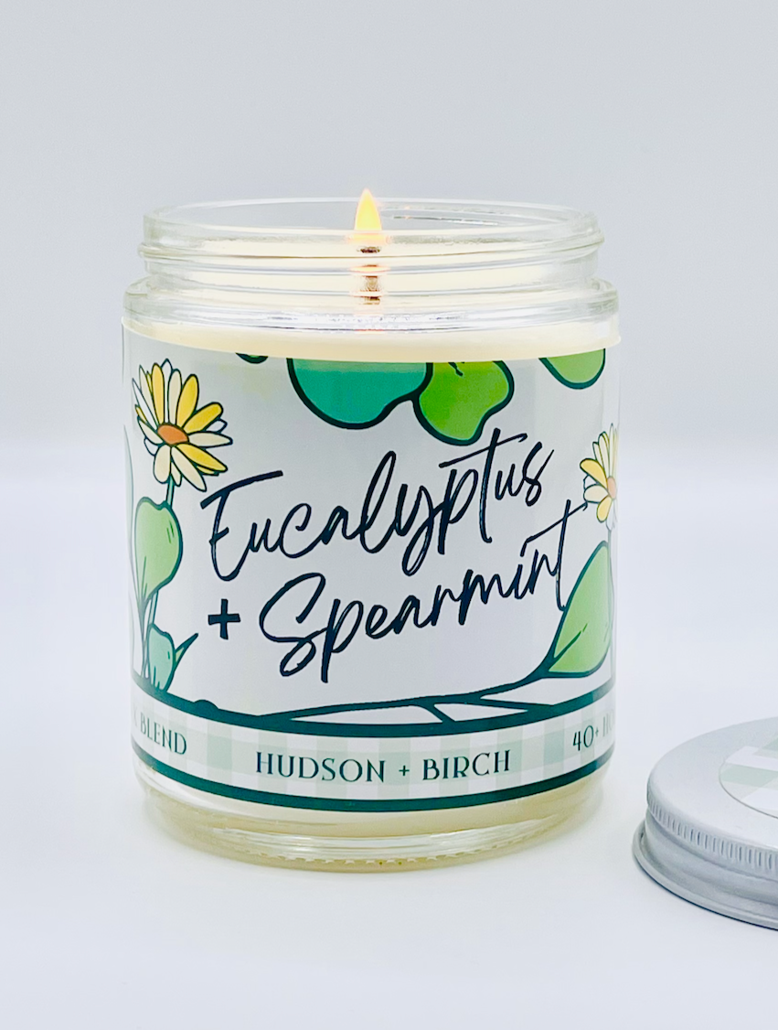 Spearmint + Eucalyptus - Artisanal Hand Poured 8oz Glass Jar Candle