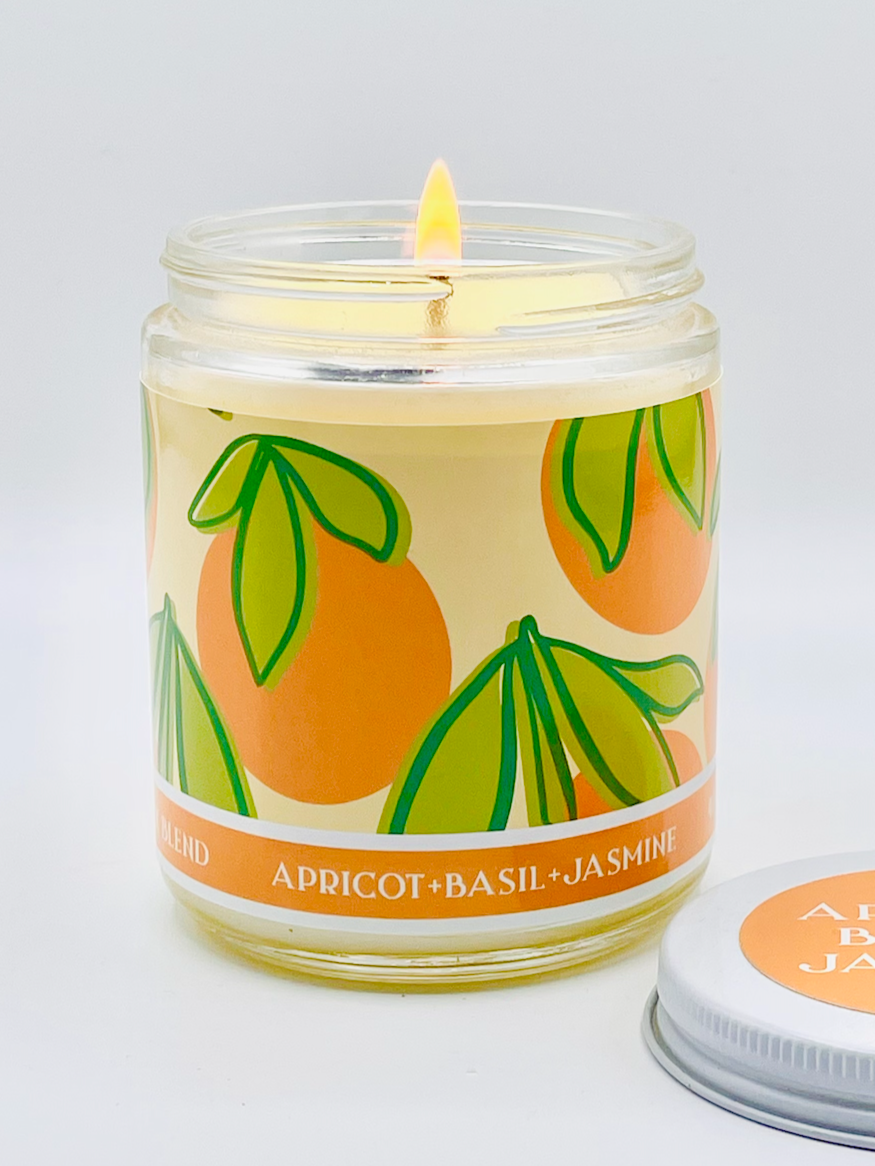Apricot Basil AND Jasmine - Artisanal Hand Poured 8oz Glass Jar Candle