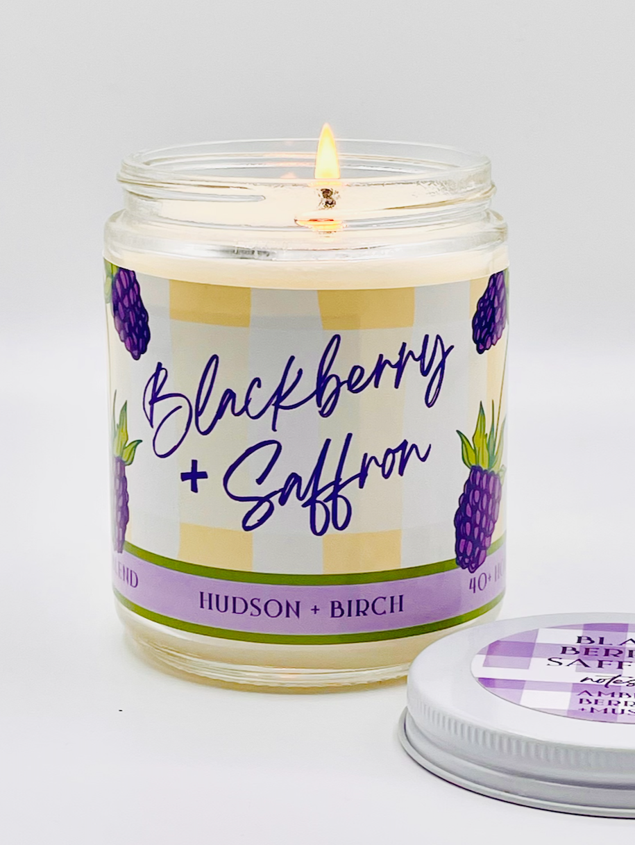 Blackberry AND Saffron - Artisanal Hand Poured 8oz Glass Jar Candle