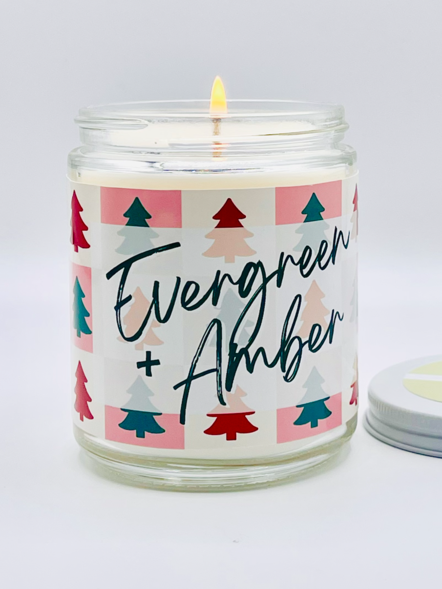 Evergreen and Amber - Artisanal Hand Poured 8oz Glass Jar Candle