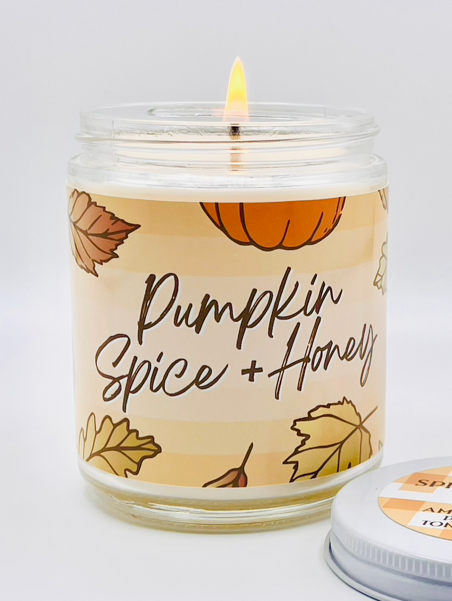 Pumpkin Spice and Honey - Artisanal Hand Poured 8oz Glass Jar Candle