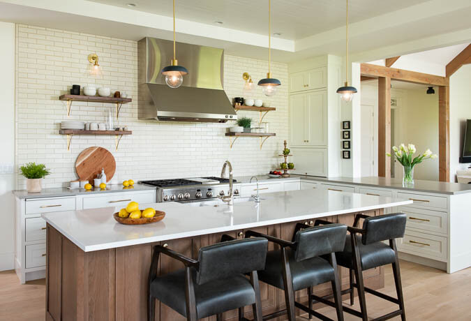 White stacked kitchen wall tile